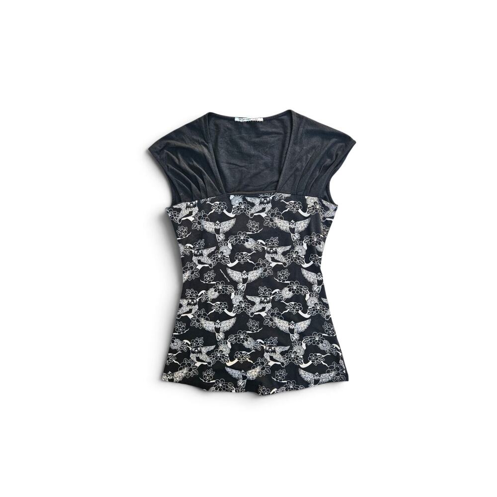 Y2k Euro Top Baby Tee Owl Print Fornarina Whimsigoth - Medium